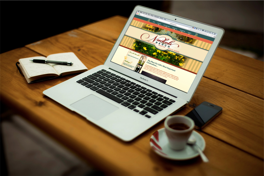 Image of Apple laptop on wooden table with a website example called "nuckolsranch.com."